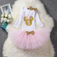 Wholesale Classic Soft Cotton Girl Kids Long Sleeve Romper With Sequin Bow For Birthday Party