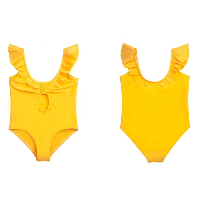 Cheap Swimwears Ruffle Hollow Bikini Little Girls Yellow Children for Girls Customizable Swimwear Beachwear Spring Summer Fall