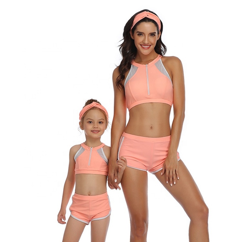 High quality 2 piece   mesh beach wear designer leopard girls swimsuits children bikini set