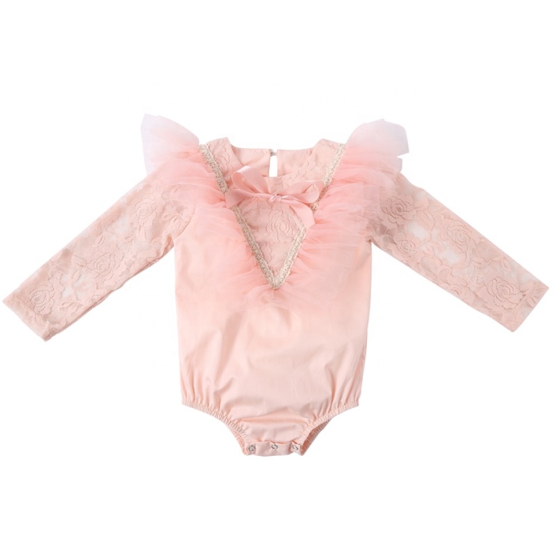 Bulk wholesale long sleeve lace plain infant cotton baby girl clothes romper