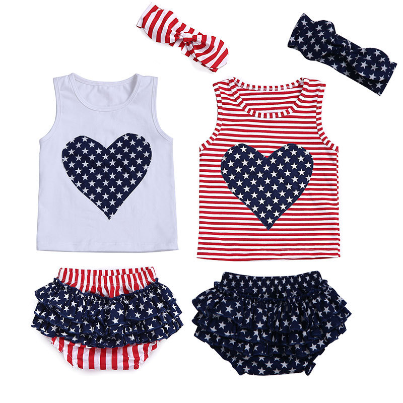 2019 New design Sleeveless Clothes Babt Girl Heart Tank Top Ruffle Bloomer  outfit