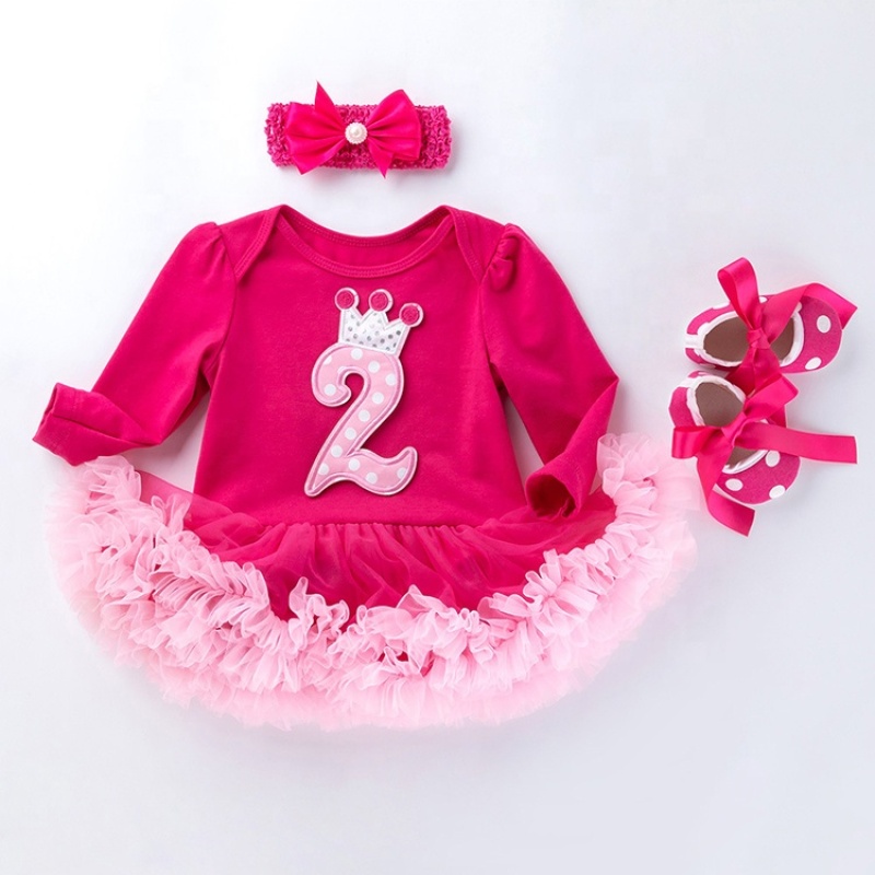 New Arrival Children Birthday Tutu Dress With Baby Shoes And Headband Set 