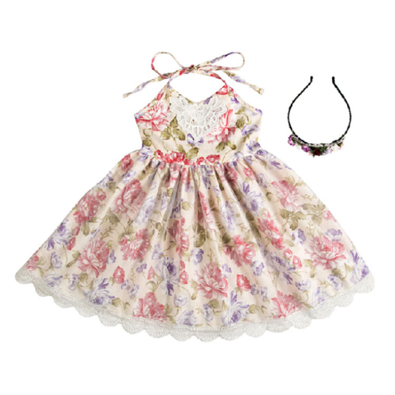 Baby Girl Kids Vintage Flower Tutu Backless Princess Dresses