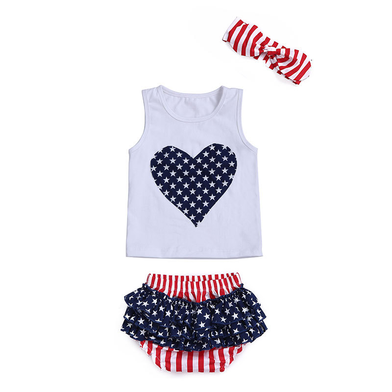 2019 New design Sleeveless Clothes Babt Girl Heart Tank Top Ruffle Bloomer  outfit