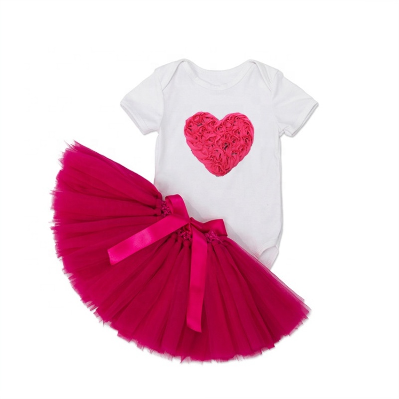 New Arrival Cotton Infant Baby Romper With Tutu Dress Set For Girl's Birthday Party 