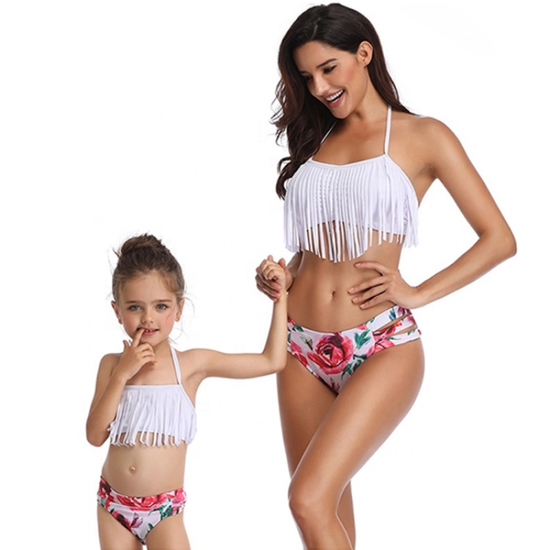 2021 Wholesale kids tassel high waist designer swimwear women