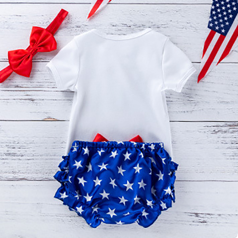 wholesale 4th of July cotton infant baby romper bloomer clothing set