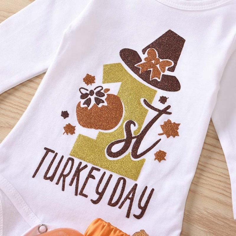 Wholesale thanksgiving day tutu skirt cotton baby romper clothing set