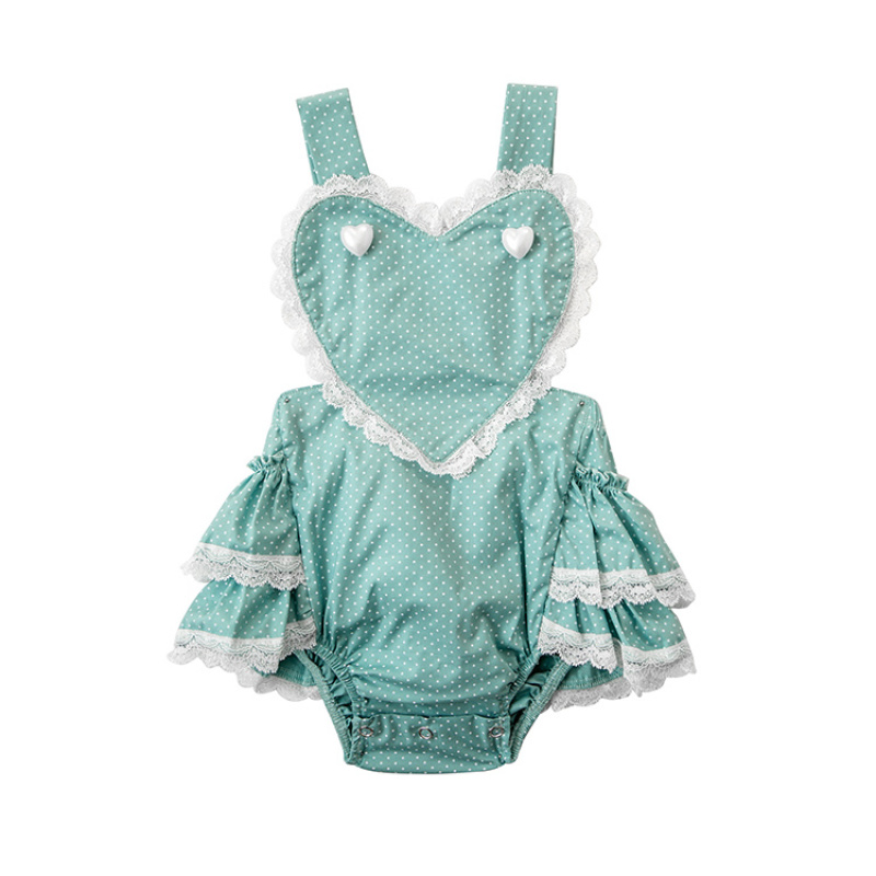 Baby girls boutique clothes summer lace heart neck sleeveless soft breathable cotton rompers
