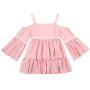 Latest design pink long sleeve cute ruffle straps  top for girl