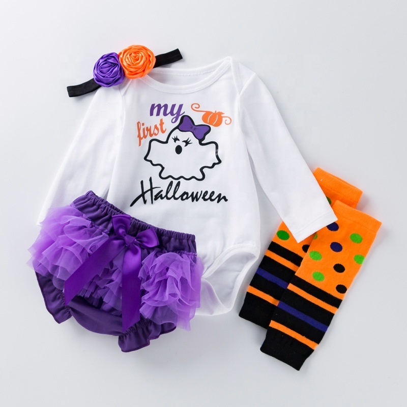 2021 fall halloween cotton sleeveless white romper baby girl new born set