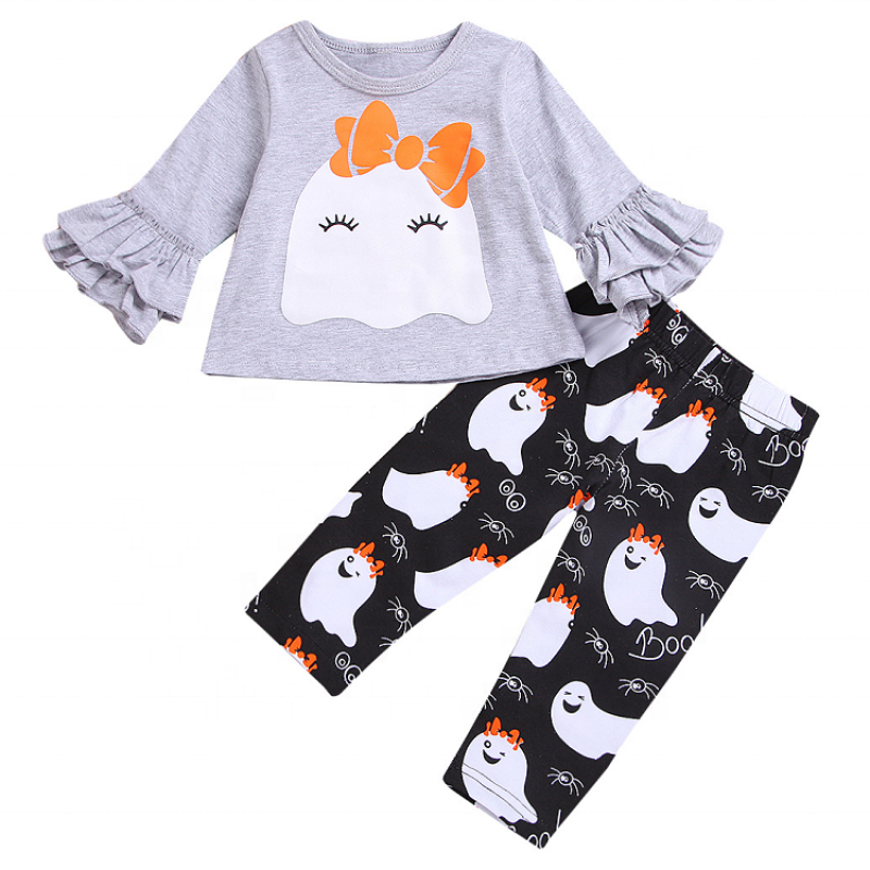 2021 wholesale cute baby girl fashion tops and pants halloween flare sleeve romper