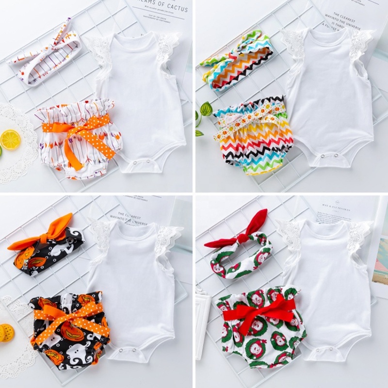 Supplier breathable cotton halloween printed clothes short sleeve romper