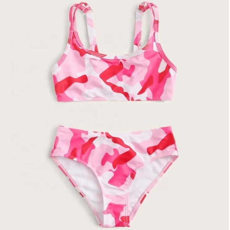 2021 purple pink girls swimwear kids bikini camouflage swimsuit
