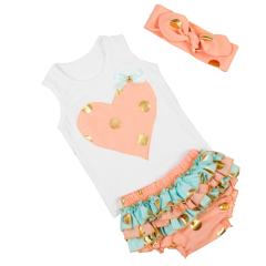 Fancy Cotton Polka Dot Girl Sleeveless Tee Top With Bloomer And Headband Set
