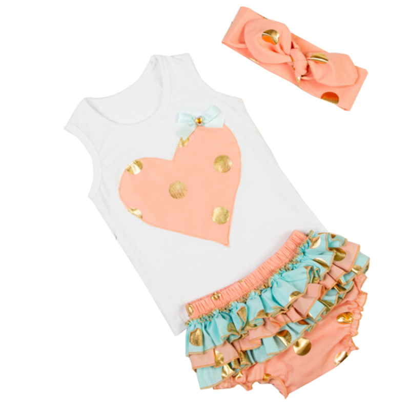 Fancy Cotton Polka Dot Girl Sleeveless Tee Top With Bloomer And Headband Set