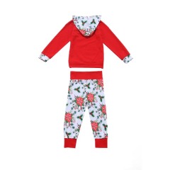 Hot Sale Kids Boutique Christmas Hooded Red Outfit with Floral Print