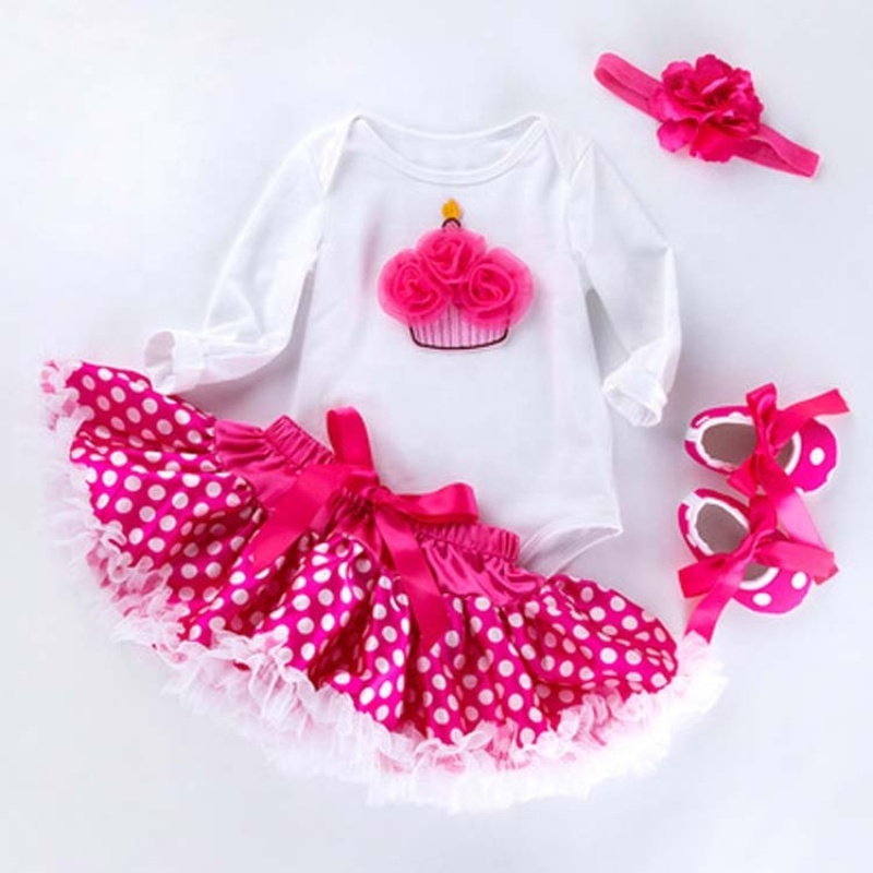 Wholesale Kids Birthday Bodysuit And Petti Skirts With Baby Shoes And Headband Set