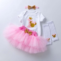 Wholesale High Quality Cotton Baby Romper with Tutu Skirts And Headband Outfit Set For Birthday Party