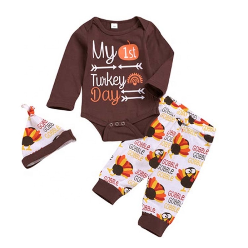 Boutique thanksgiving organic cotton high quality brown baby rompers