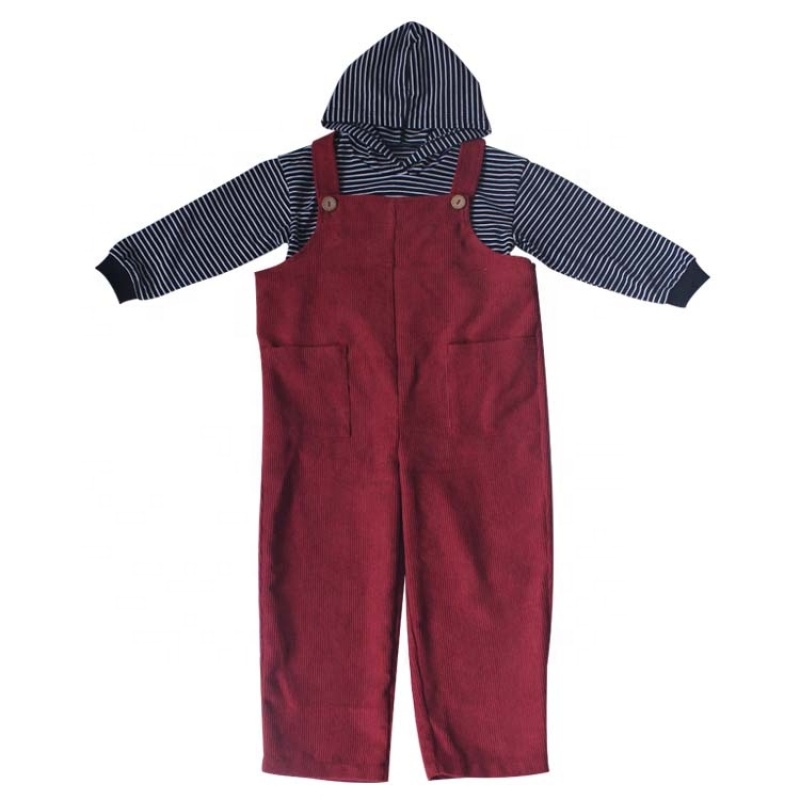Autumn Stripe Jacket And Corduroy  Overalls 2pcs Toddler Baby Boys Clothes Set