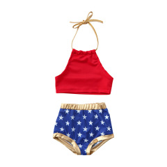 New Design American Independence Day Suspender Bikini Swimsuit Two Pieces Set for Baby and Kids