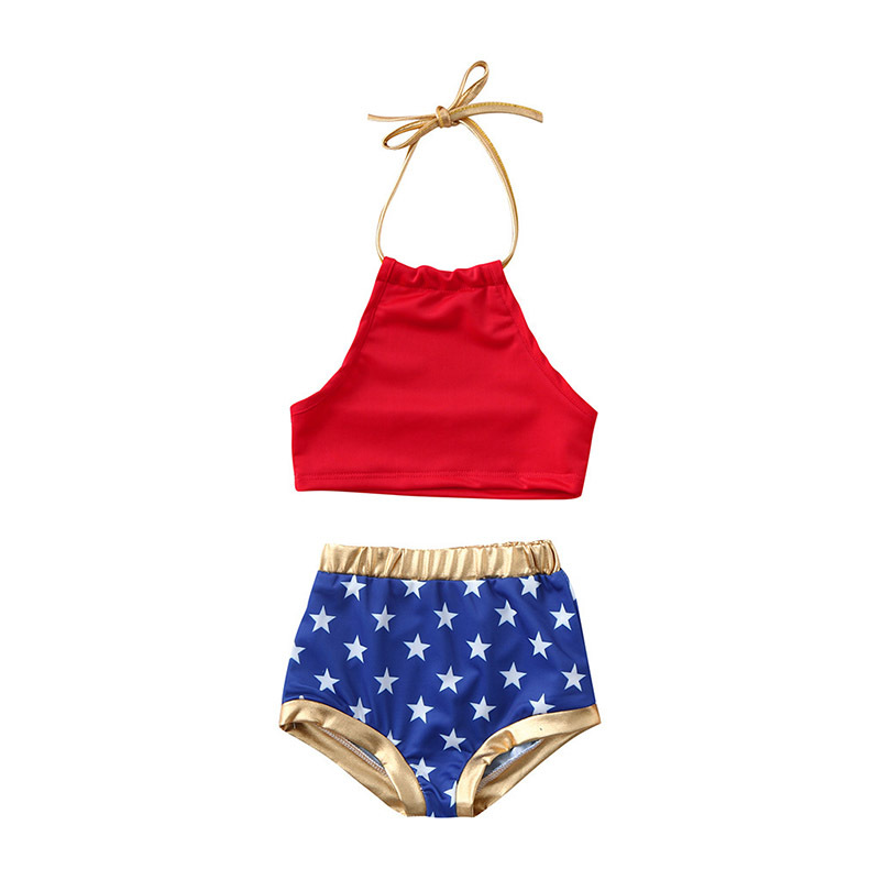 New Design American Independence Day Suspender Bikini Swimsuit Two Pieces Set for Baby and Kids