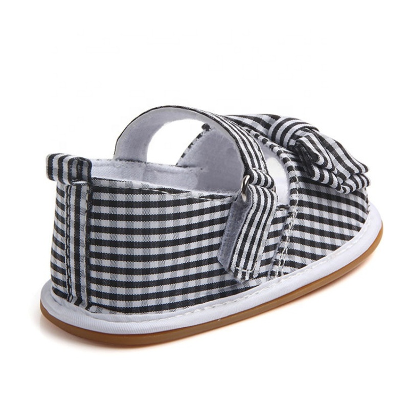 Hot selling flat buckle strap plaid  bow sandals custom new born baby shoes