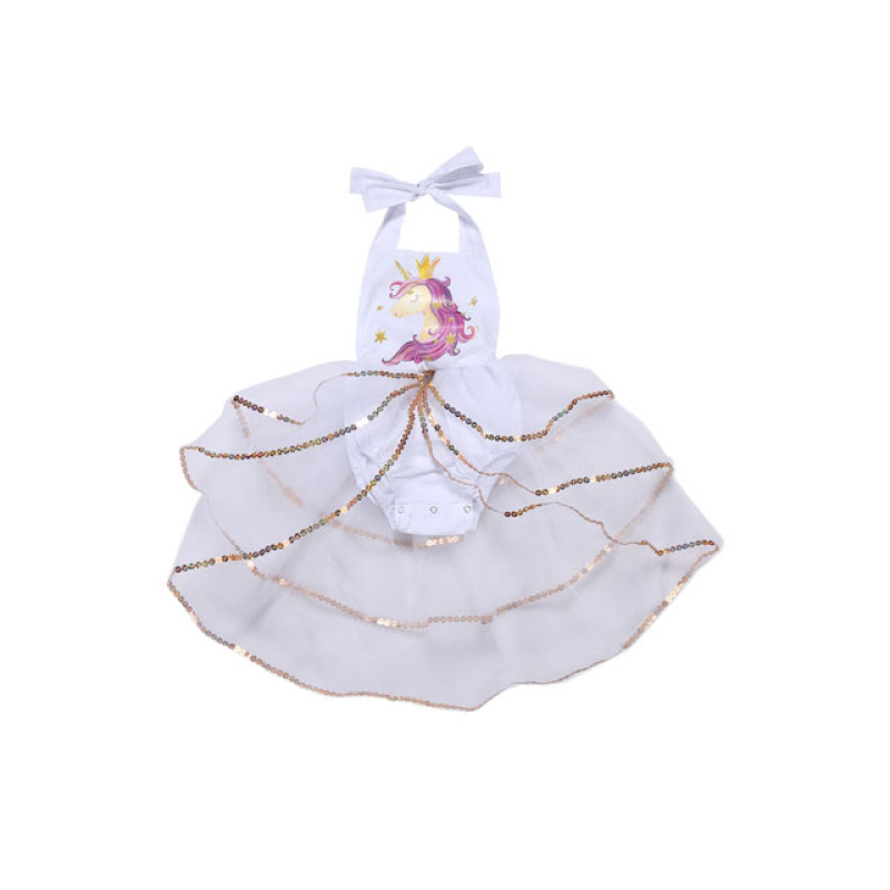High quality vintage baby girl unicorn tutu romper sequin baby clothing romper