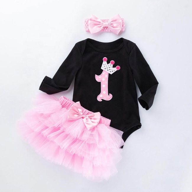 Wholesale Boutique Girl Toddler Birthday Clothing Romper Set With Tutu Skirts And Headband 