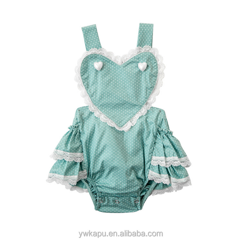 Top quality OEM custom romper kids baby girl boutique children solid color ruffle bubble romper with lace