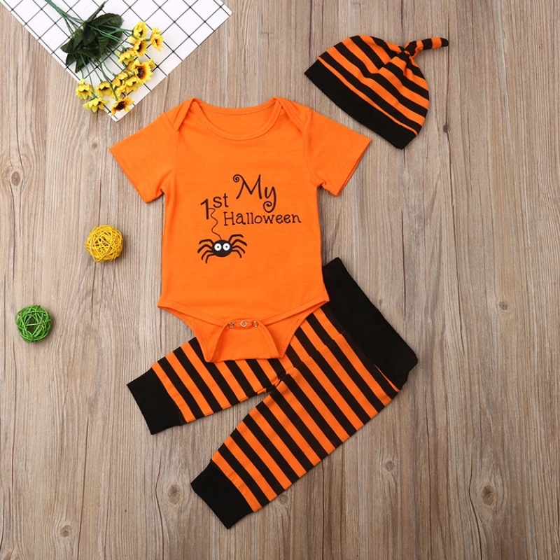 Supplier fall halloween pumpkin girls ruffles baby flared long pants outfits