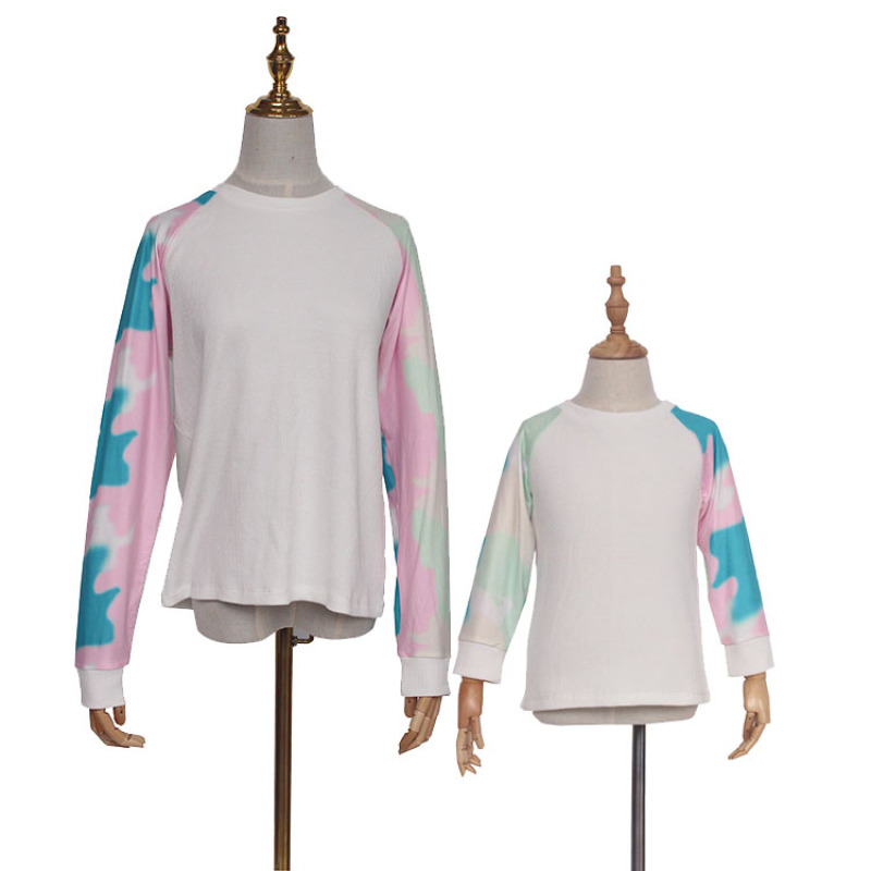 Wholesale causal tie dye splice t-shirt mommy and me 2-pcs set fall clothing