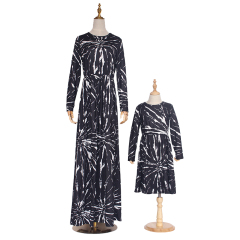 Wholesale price mommy and me tie dye fall elegant long sleeve maxi dress