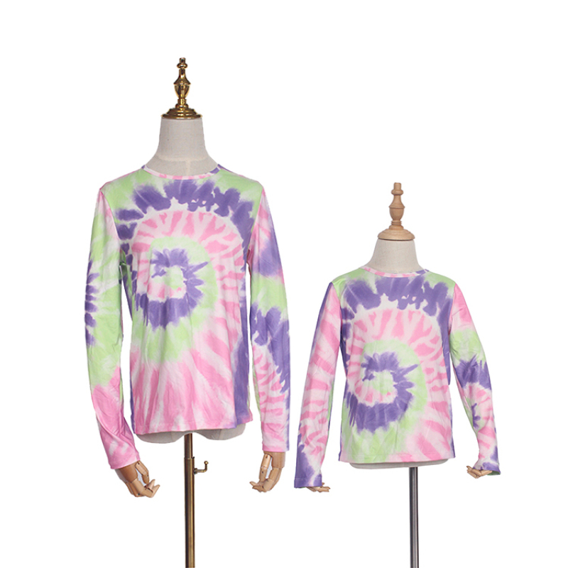 2020 Fall colorful printing fall causal tie dye t shirts mommy and me outfits