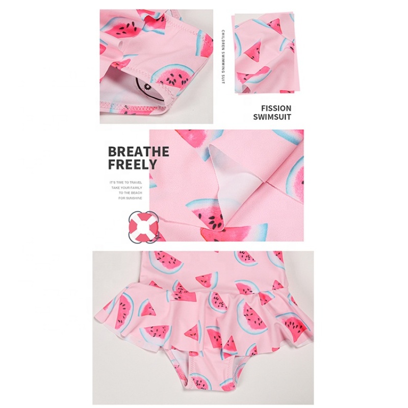 Wholesale little girls cute pink swimwear fruit ruffle children's bikini