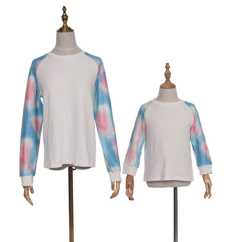 Wholesale causal tie dye splice t-shirt mommy and me 2-pcs set fall clothing