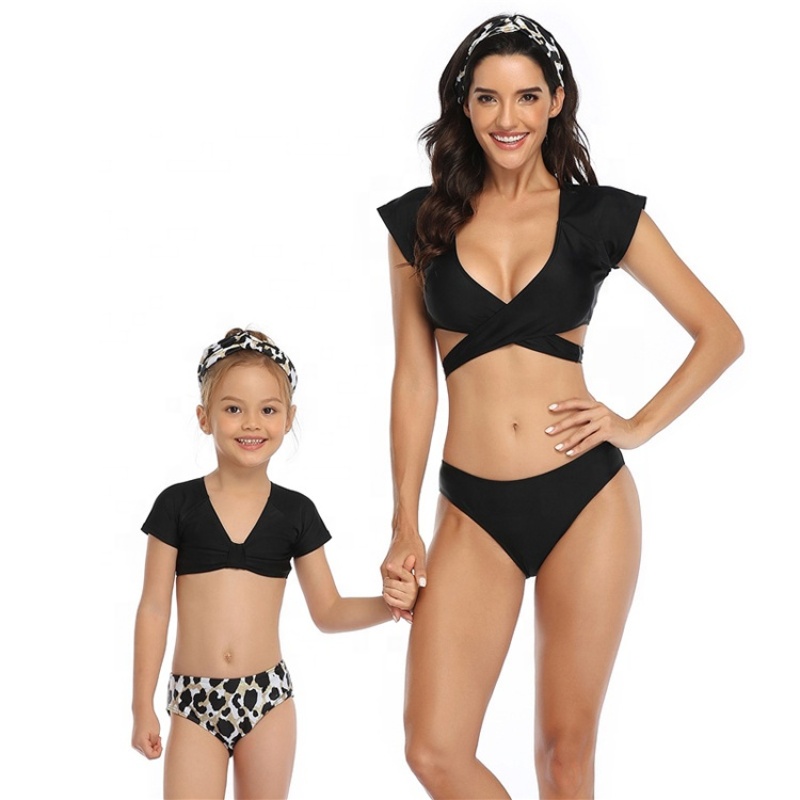 2021 black green matching swimsuit sets  parent  child two piece bikini