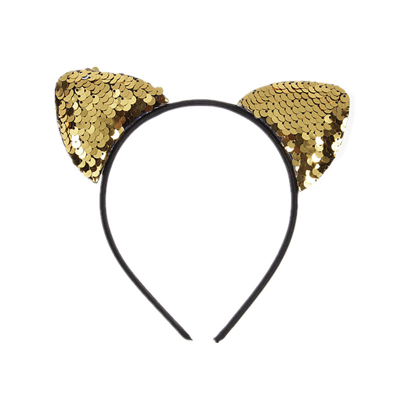 Custom Cute Sequin  Plastic Headband Girl Animal Black Glitter Paillette Cat Ear Headbands