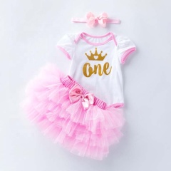 New Arrival Cotton Girls Bodysuit With Tutu Skirts And Hair Band For Smash Cake Birthday Party