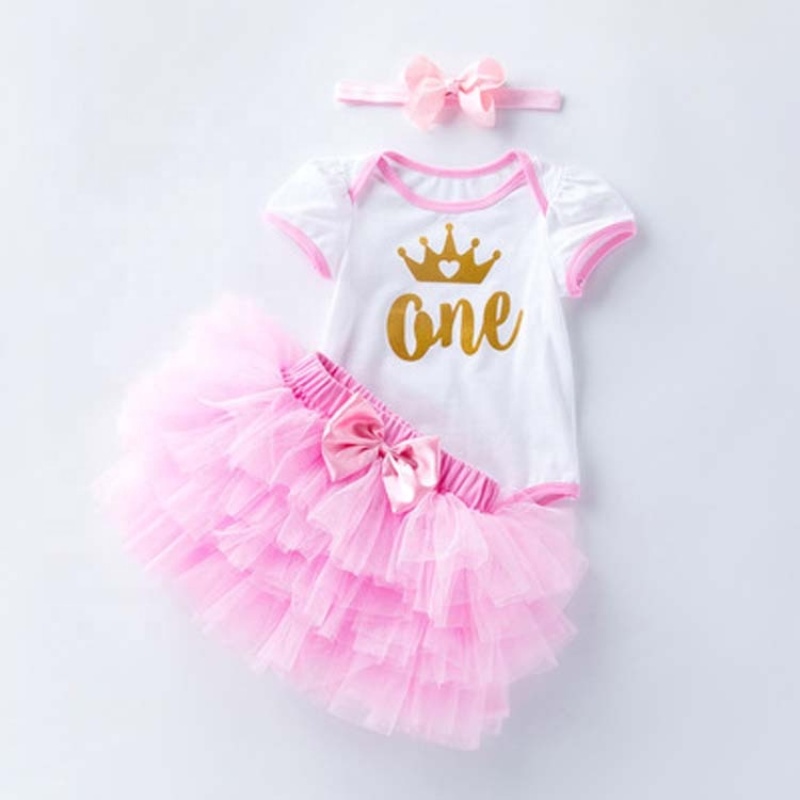 New Arrival Cotton Girls Bodysuit With Tutu Skirts And Hair Band For Smash Cake Birthday Party