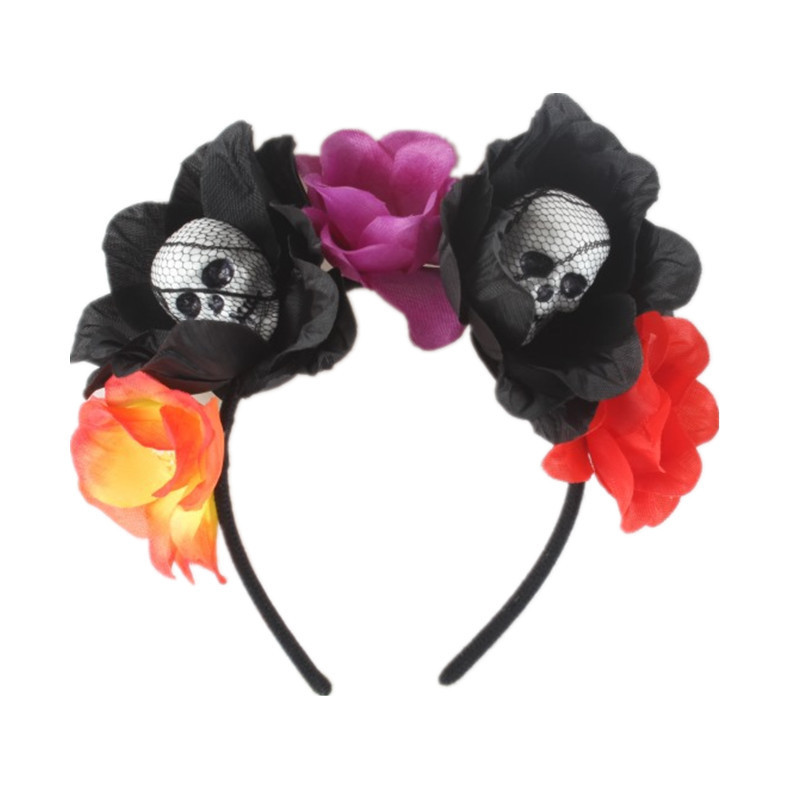 Funny  Halloween Orange Rose Gauze Skull Party Baby kids Headband