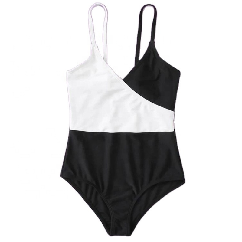 Boutiques one piece black white colorblock modest swimsuit swimwear
