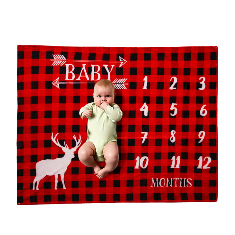 KAPU Monthly Baby Milestone Blanket Soft Flannel Printed Newborn baby photography props