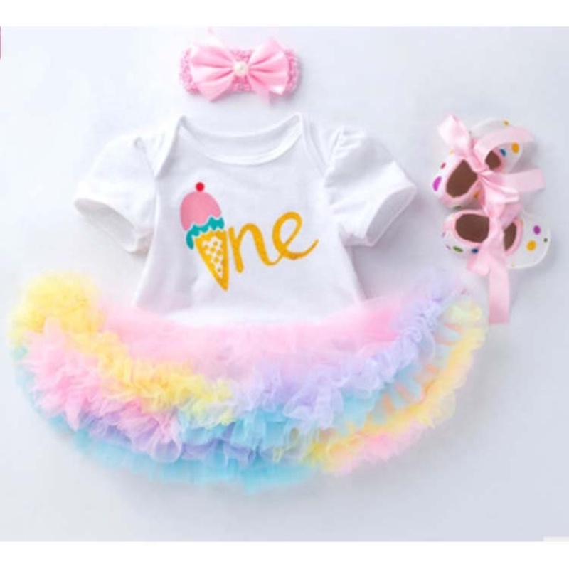 New Arrival Girl Smash Cake Cotton Clothing Set Baby Romper With Pettiskirts And Baby Shoes 