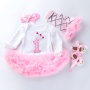 Wholesale Newborn Baby Girl Birthday Clothing Set Romper With Leg Warmer And Baby Shoes And Headband