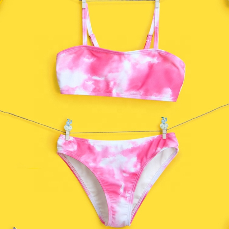 2021 cheap color changing swimwear swimsuit girls tie dye bikini set
