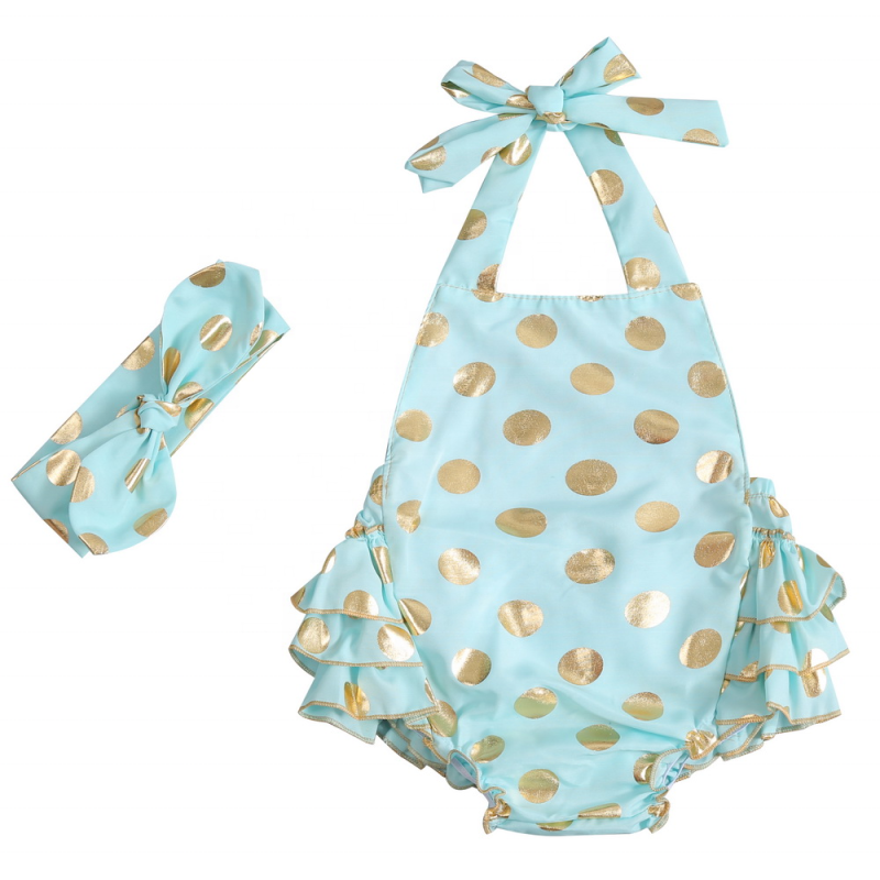 Hot Sale Girls Many Colors Summer Polk Dots Sequin Ruffles Romper Halter Baby Rompers