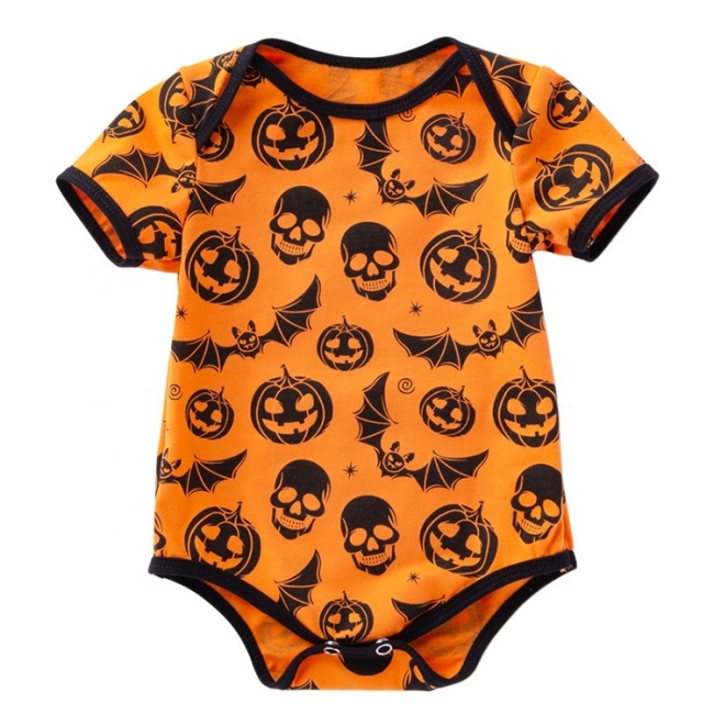 Supplier breathable cotton halloween printed clothes short sleeve romper