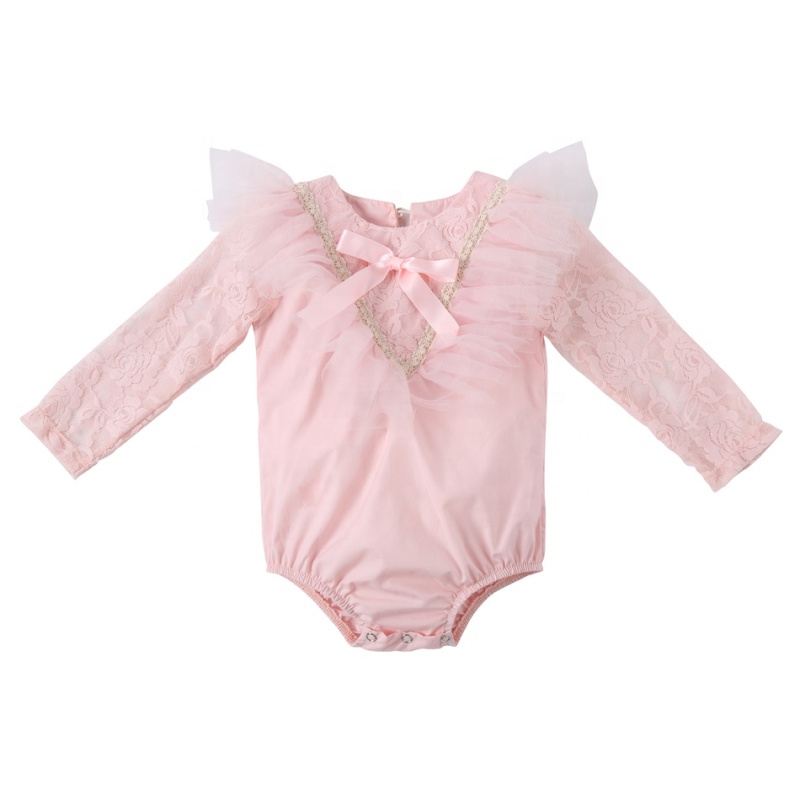 Bulk wholesale long sleeve lace plain infant cotton baby girl clothes romper